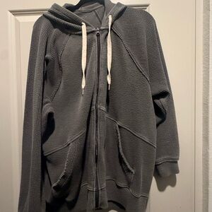 Aerie Gray Hooded Ribbed Zipup - M